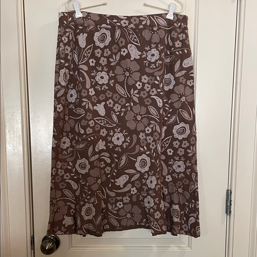 Fresh Produce Floral A-Line Skirt in Brown and Cream